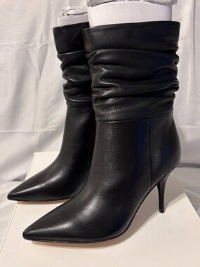 NWT Calvin Klein Cerine Black Pointed Toe Ruched Heeled Boots 7M